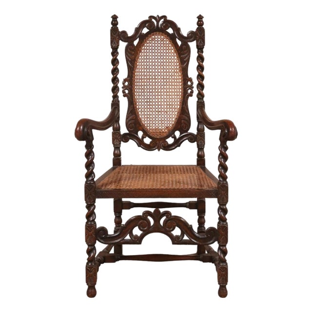 19th Century English Oak Barley Twist and Cane Chair For Sale