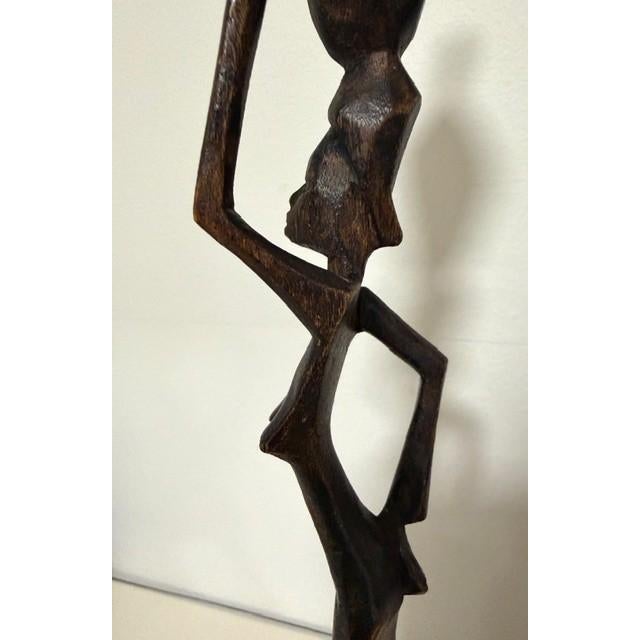 Vintage African Art Folk Wood Sculptures Set of 2 For Sale - Image 4 of 9