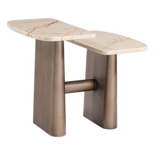 Kaia Contemporary Marble and Brass 2 Tier Side Table For Sale