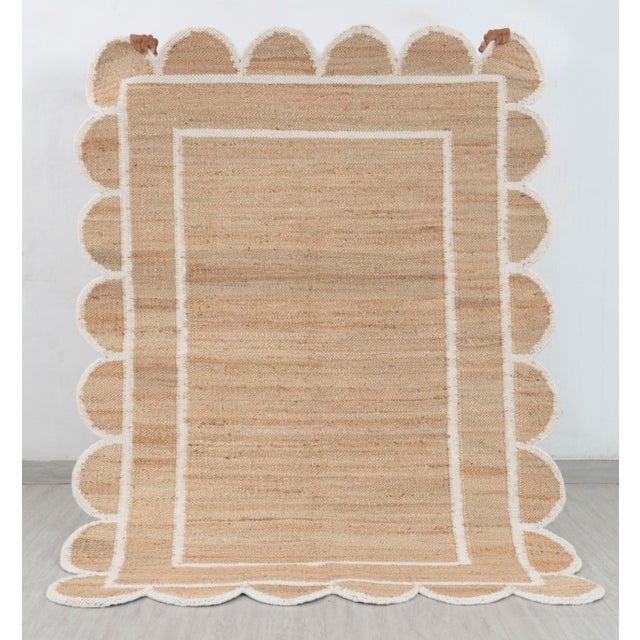 White Jute Wool Premium Handwoven (Not Braided) Scalloped Rug 12x15Ft. For Sale - Image 11 of 12