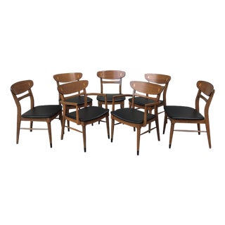Restored Lane Acclaim Walnut Dining Chairs Set of 7 For Sale