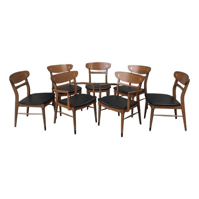 Restored Lane Acclaim Walnut Dining Chairs Set of 7 For Sale