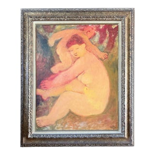 1960s Maurice Savin Les Baigneuses Framed Oil Painting For Sale