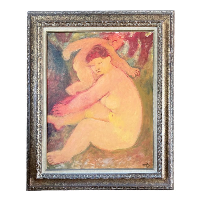 1960s Maurice Savin Les Baigneuses Framed Oil Painting For Sale