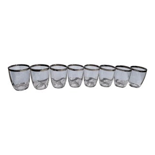 Mid Century Modern Silver Rimmed Small Cocktail Glasses- Set of 8 For Sale