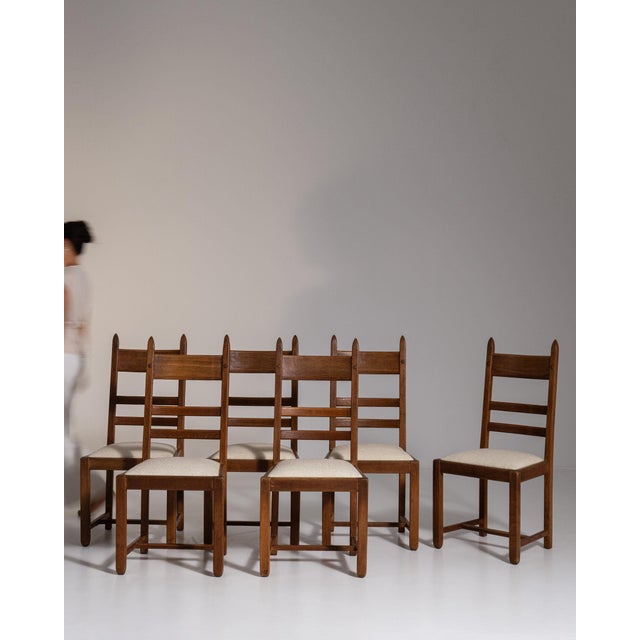 1970-1979 France Weathered Honey Oak Set Of Five Ladder-Back Chairs For Sale - Image 4 of 11