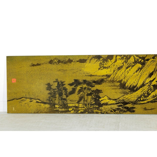 Late 20th Century Chinese Metal Landscape Wall Panel with Mountain and River Scene For Sale - Image 5 of 18