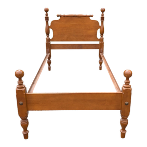 Mid 20th Century Solid Maple Colonial Early American Twin Size Cannonball Bed Frame