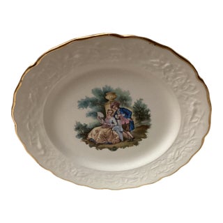 Mid Century European Porcelain Decorative Plate With 22 Karat Gold Trim For Sale