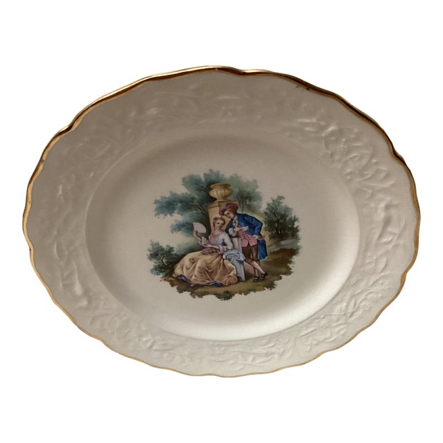 Mid Century European Porcelain Decorative Plate With 22 Karat Gold Trim For Sale