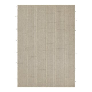 Rug & Kilim’s Contemporary Kilim in Beige-Brown Textural Stripes, White Accents For Sale