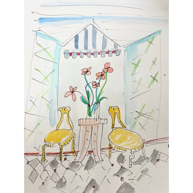 Capture the elegance of a sunlit, tranquil day with this exquisite watercolor painting that features antique slipper...