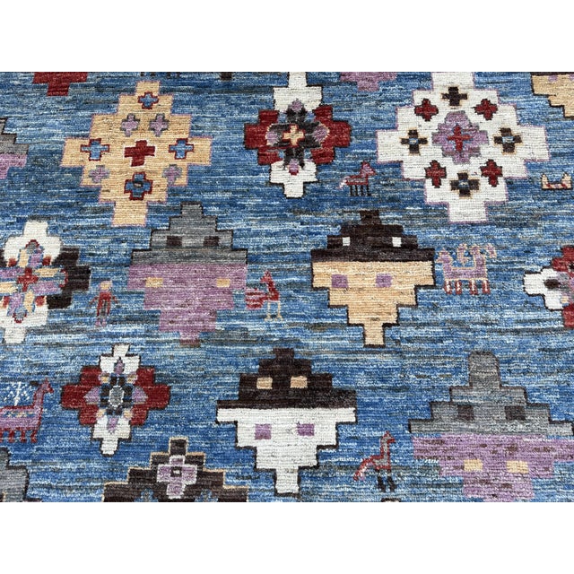 2000 - 2009 Blue & Lavender Tribal Kazak Hand-Knotted Wool Area Rug - 8'1" X 9'9" For Sale - Image 5 of 5