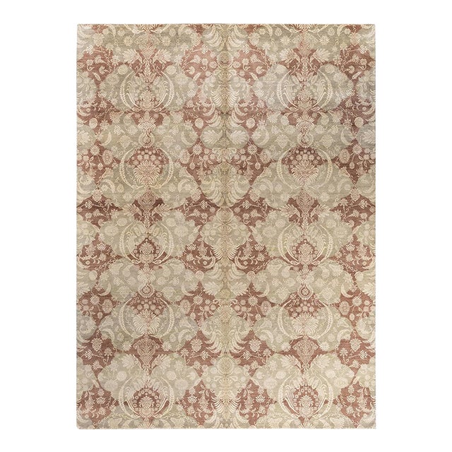Ikat, One-of-a-Kind Hand-Knotted Area Rug - Brown, 9' 2" x 12' 4" For Sale