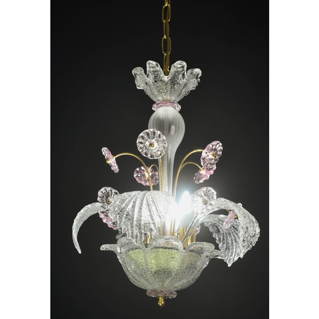 Charming Vintage Venetian Chandelier, Pink Flower Murano Glass, 1970s For Sale - Image 6 of 15
