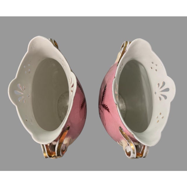 Ceramic Pair of Antique Old Paris Porcelain Scenic & Gilt Decorated Handled 13.5" Vases For Sale - Image 7 of 11