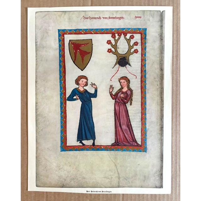 Up for sale is this gorgeous print from a vintage portfolio of reproductions of the Codex Manesse, the most famous...