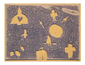 2000s Contemporary Abstract Surrealist Space Themed Landscape Block Print by Josefa Vaughan