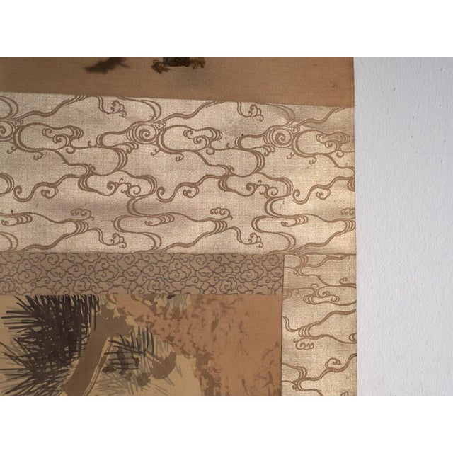 Textile Antique Japanese Kakejiku of a Crane in Colour on Paper, 1900 For Sale - Image 7 of 12