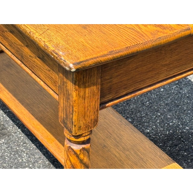 19th C. Tiger Oak One-Drawer Library Table - Twist Legs + Highly Detailed For Sale - Image 17 of 17