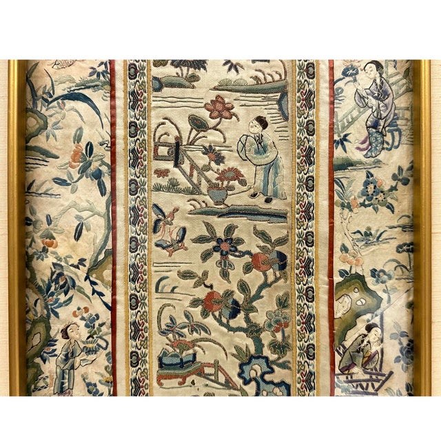 Gold Late Qing Dynasty Antique Chinese Silk Embroidered Panel For Sale - Image 8 of 10