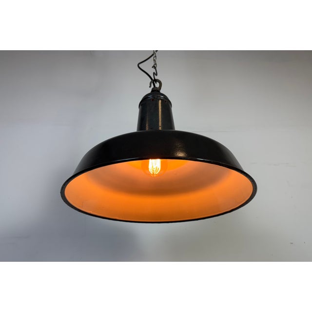 Industrial French Dark Grey Enamel Factory Pendant Lamp, 1960s For Sale - Image 13 of 17