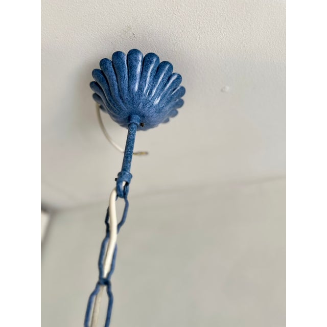French Blue and White Tole Floral Cage 4-Light Chandelier, 1970s For Sale - Image 13 of 15