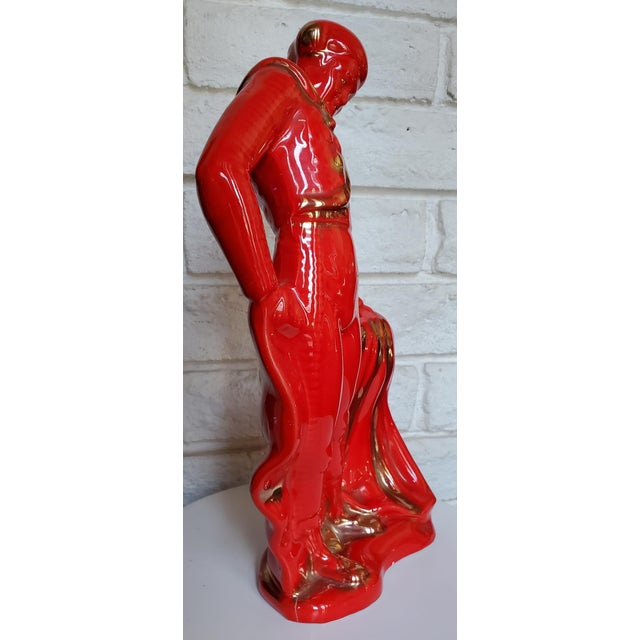 Red 1950s Tall Red Glossy Gilded Ceramic Figurine of a Matador Bullfighter For Sale - Image 8 of 12