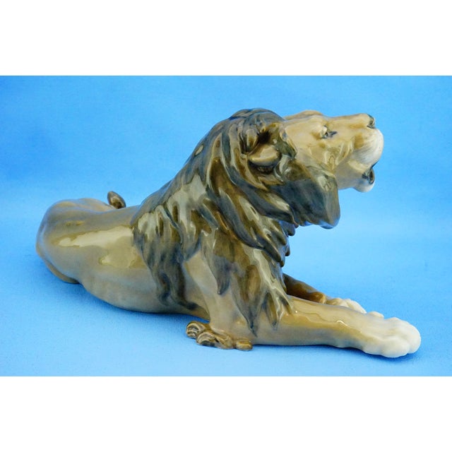 Brown 20th Century Porcelain Model 1268 Lion Sculpture by Lauritz Jensen for Royal Copenhagen, Denmark For Sale - Image 8 of 18