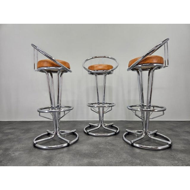 Mid-Century Modern Vintage Space Age Italian Bar Stools, 1970, Set of 3 For Sale - Image 3 of 14