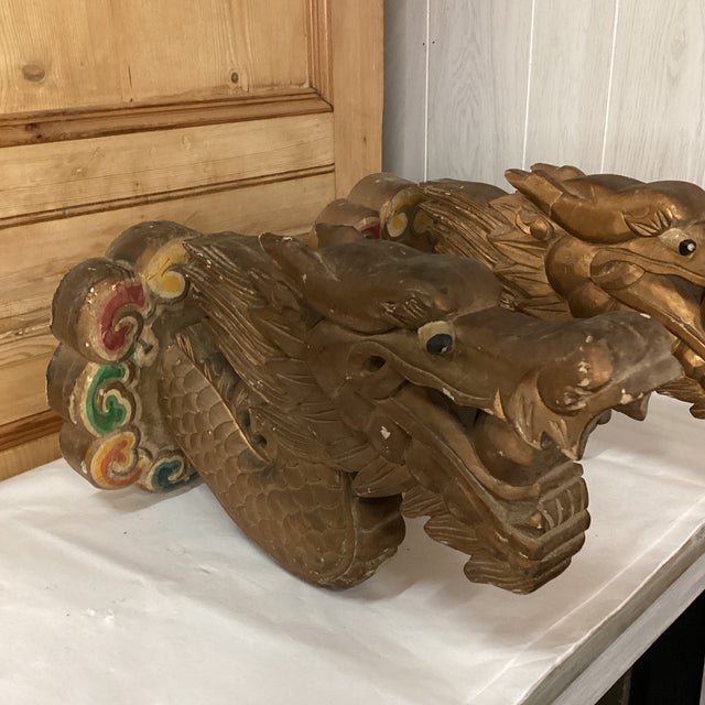 Mid 20th Century A Pair of Mid 20th Century Hand Carved Dragon Wall Sculptures For Sale - Image 5 of 11