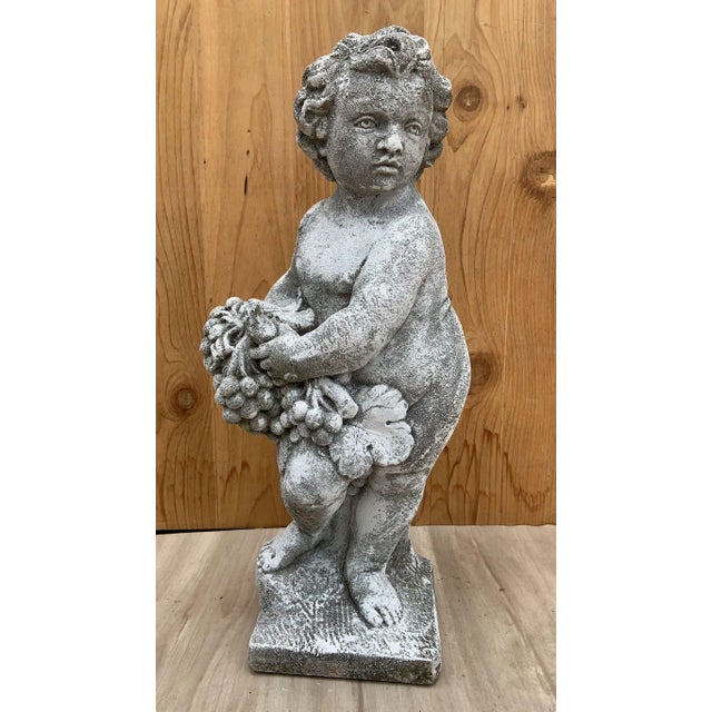 Gray Vintage Neoclassical Style Cherub/Putti Garden Sculpture For Sale - Image 8 of 8