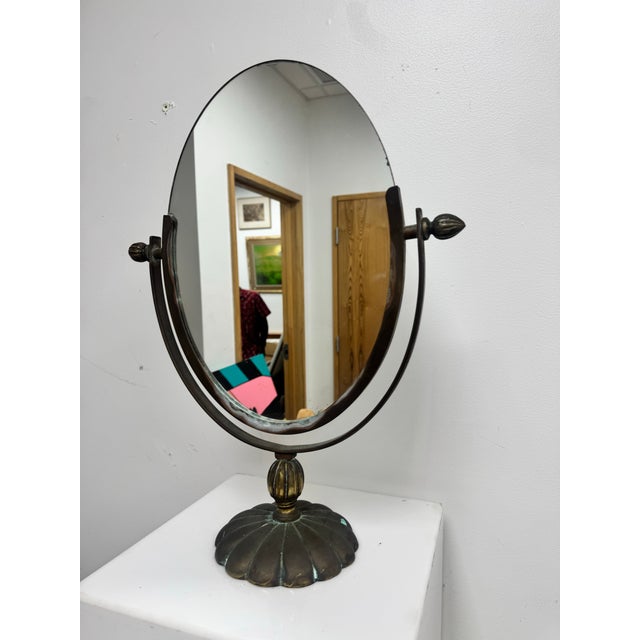 Metal Vintage Double-Sided Solid Brass Vanity Mirror Attributed to Charles Hollis Jones For Sale - Image 7 of 12