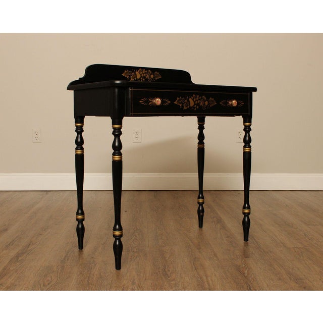Hitchcock Style Ebonized and Stenciled One-Drawer Vanity or Writing Desk by Very Best For Sale - Image 4 of 12