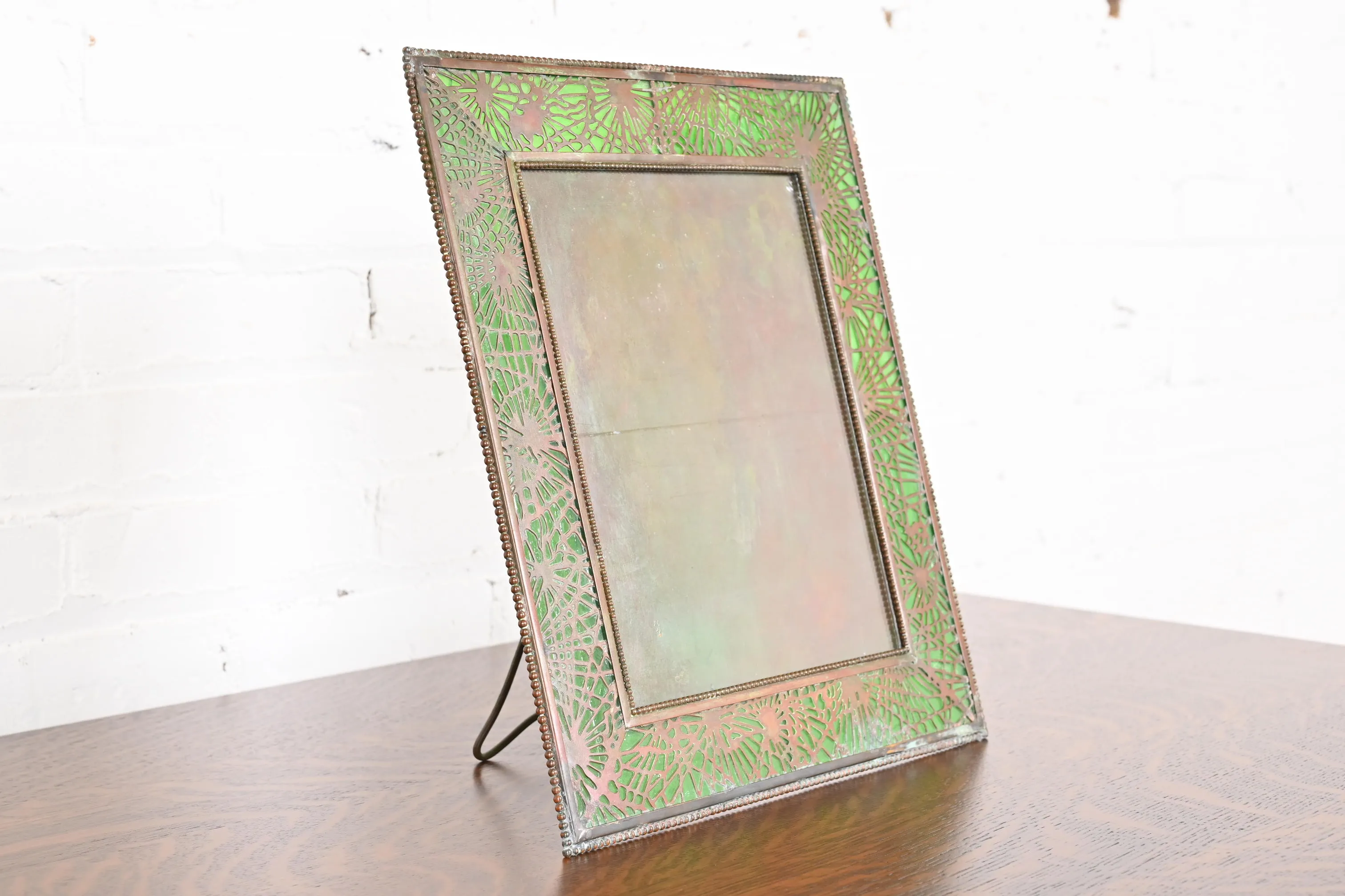 Tiffany Studios New York Pine Needle Bronze and Green Slag Glass