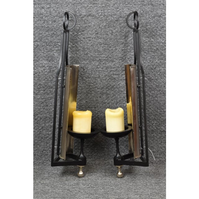 English Late 20th Century Tall Neoclassic Wrought Iron and Chrome Candle Holder Sconce - a Pair For Sale - Image 3 of 7