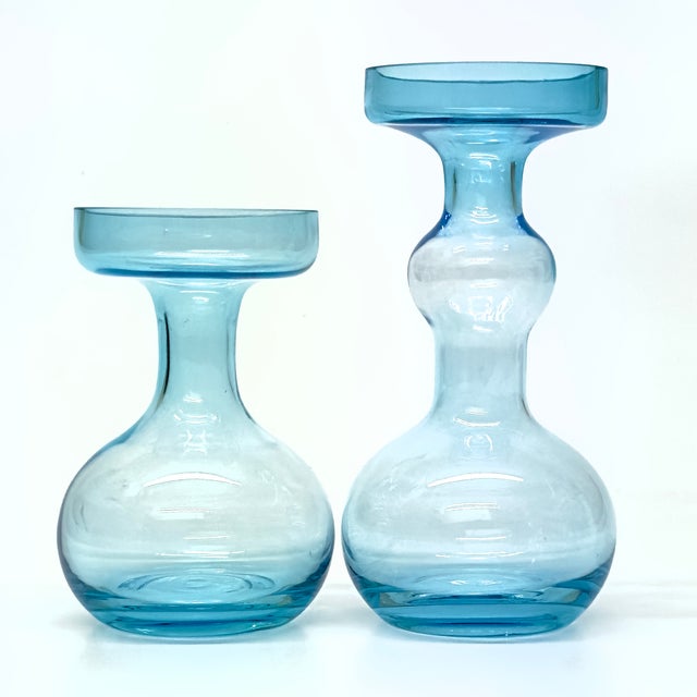 Nuutajarvi Notsjo Pale Blue Glass Vases by Oiva Toikka for Nuutajärvi Finland Circa 1960s - A Pair For Sale - Image 4 of 11
