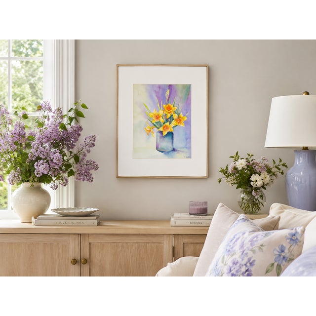 Daffodils in Vase - Tomoko Parry, C. 1990s For Sale - Image 10 of 10