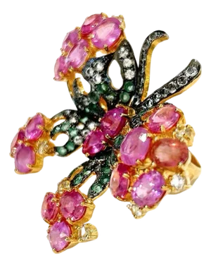 Bochic "Orient" Multi Sapphires & Ruby Cocktail Ring Set In 18K Gold & Silver
