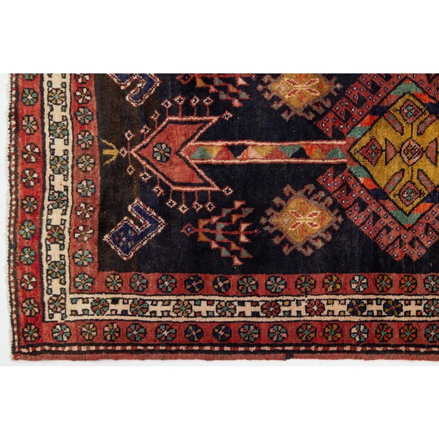 Textile Handmade Vintage Tribal Designed Wool Rug in Dark Blue Color For Sale - Image 7 of 10