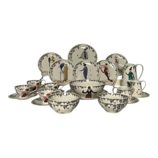 1980s Villeroy and Boch Design 1900 Dinnerware Set Art Nouveau Figural Plates - 23 Pieces For Sale