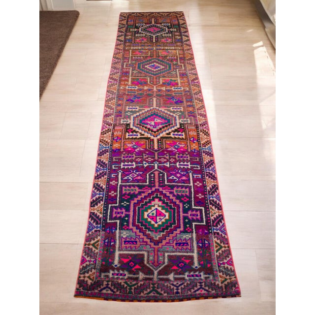 Tribal 1970s Vintage Purple Hand Knotted Runner Rug - 2′10″ × 12′ For Sale - Image 3 of 12