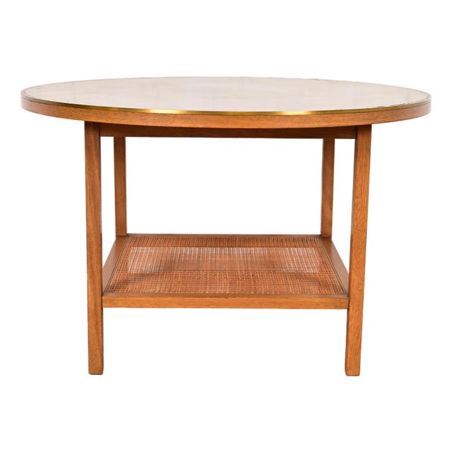 Paul McCobb Irwin Collection Mahogany, Brass, and Cane Leather Top Coffee Table, 1950s For Sale
