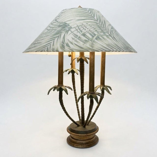 Mid-Century Modern Vintage Tyndale for Frederick Cooper Cast Iron 2-Light Palm Tree Table Lamp With Original Shade For Sale - Image 3 of 12