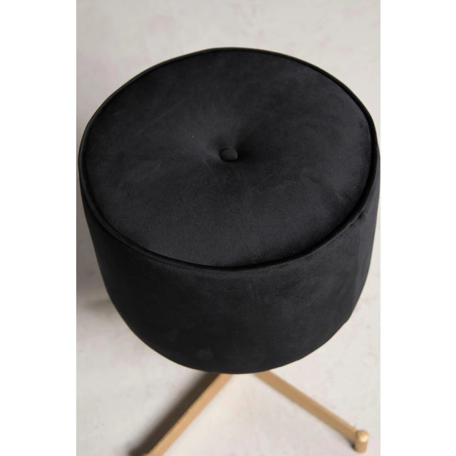 Stool with Brass Base and Black Velvet Upholstery, 1970s For Sale - Image 6 of 12
