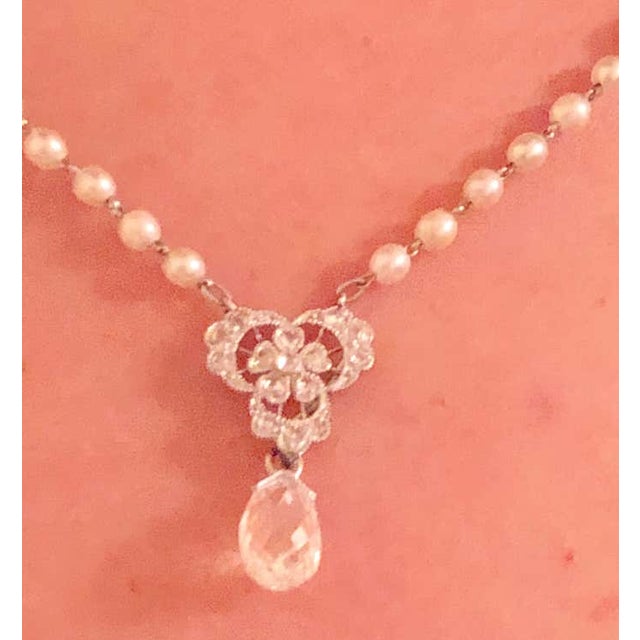Mid 20th Century Tiffany & Co. White Gold Beaded Pearl Necklace With Diamonds and Large Briolette For Sale In New York - Image 6 of 12