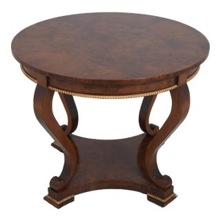 Round Italian Burl Walnut Neoclassical Center Lamp Table For Sale