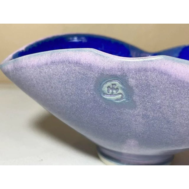 Set of 2 Crystalline Glaze Art Pottery Noodle/Rice/Dumpling Bowls with chopstick holders, made by Hong Rubenstein, Palm...