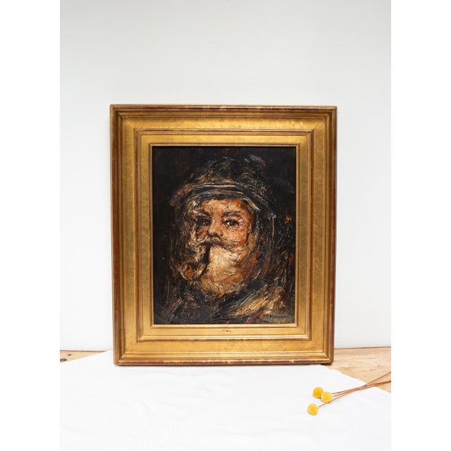 Wood J.P. Rousseau, In the Storm Marine Portrait with Pipe, 1985, Oil Painting on Canvas, Framed For Sale - Image 7 of 7