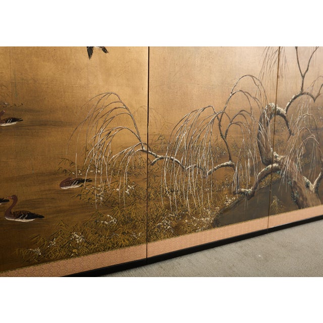 Japanese Showa Four-Panel Screen Wild Geese Autumn Landscape For Sale - Image 16 of 18